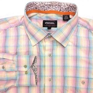 Cotton Reel Mens‎ Button Up Shirt XL Multicolor Plaid Floral Collar